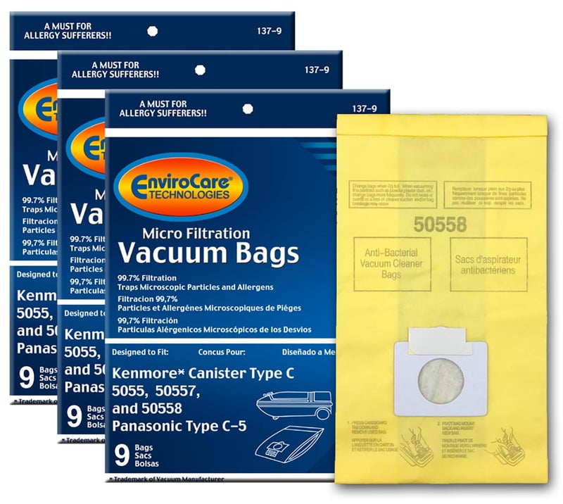 EnviroCare Replacement Vacuum Bags for Kenmore Canister Type C or Q 50555, 50558, 50557 and Panasonic Type C-5 27 Pack - Image 1